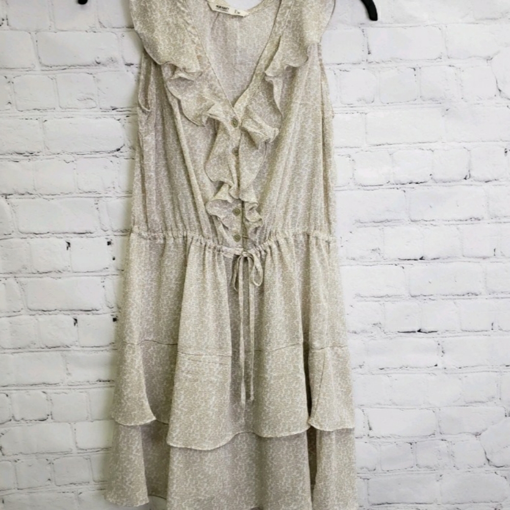 Old Navy Sheer Womens M Dress Beige Detachable Slip Ruffles Layered Whimsy Goth
